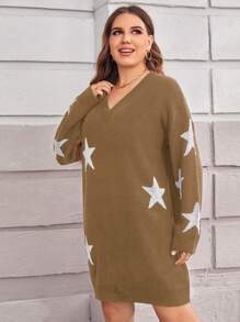 Calvaya 加大尺碼女士星星圖案毛衣連衣裙