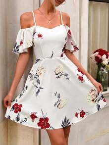 SHEIN Frenchy 女式露肩花卉印花連衣裙 - 彩色 - 查看 5