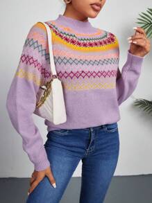 Chiquease Women's Geometric Pattern Raglan Sleeve Knit Pullover Fall Winter Sweater - Multicolor - View 5