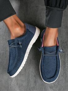 男士皮便鞋,透氣無縫布面,適合舒適時尚配襯,輕盈舒適鞋履 - 藍色 - 查看 2