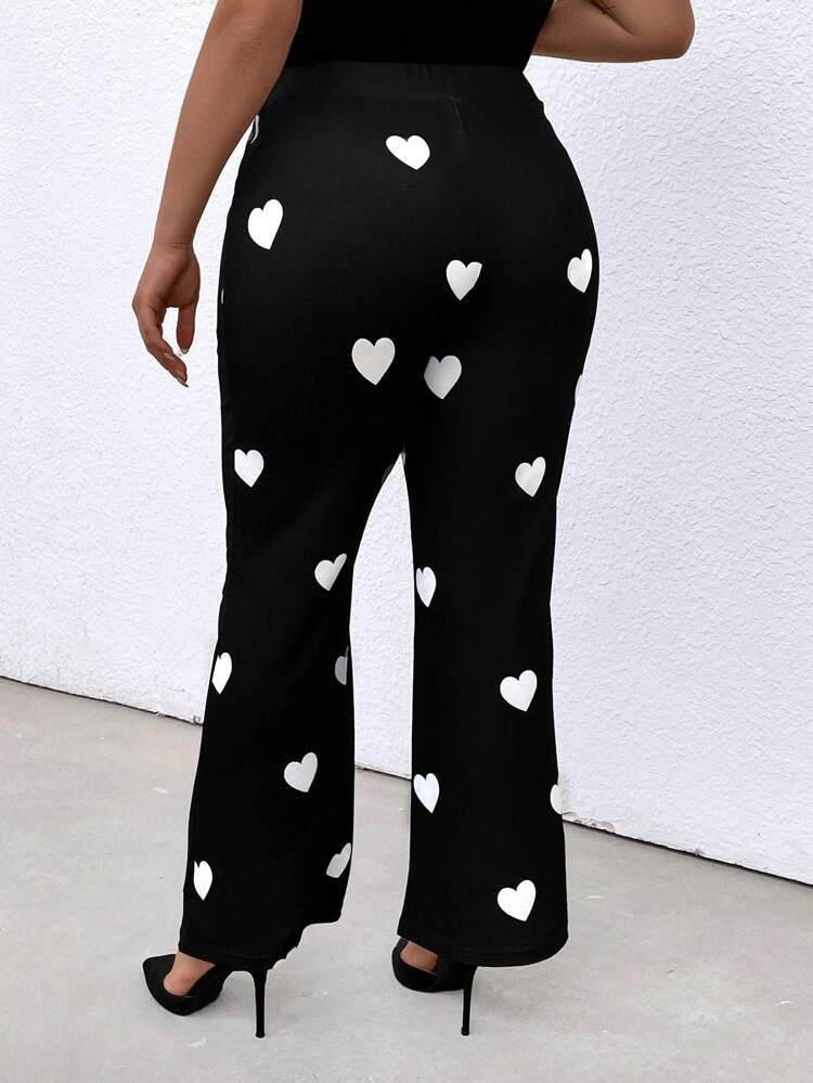 Plus Heart Print Flare Leg Pants Fall Cloth For Women