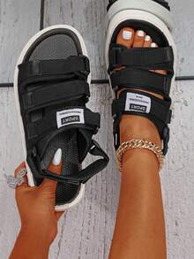 時尚情侶女士運動涼鞋,扁平海灘鞋適用於戶外穿著 - 黑色 - 查看 1