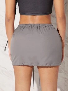 Hauture 掀蓋口口袋拉鍊束腰裙 - 灰色 - 查看 2