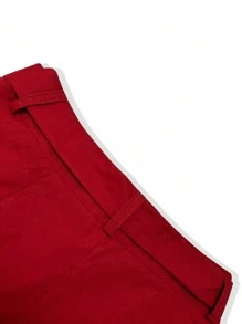 SHEIN Clasi Women's Belted Retro Wide Leg Pants - Red - View 4