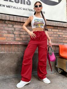 SHEIN Unity Women's Loose Fit Cargo Pants - Red - View 4