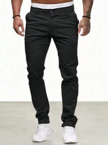 Manfinity Homme Men's Casual Pants With Pockets - Black - View 3