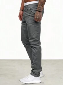 Manfinity Homme Pantalones De Pierna Recta De Color Liso Para Hombre - Gris Oscuro - Ver 4