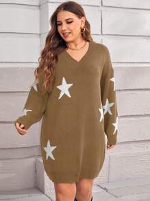 Calvaya 加大尺碼女士星星圖案毛衣連衣裙
