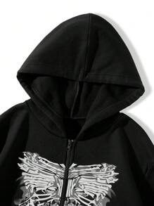 SHEIN Unity Women's Pattern Printed Zip-Up Hoodie - Black - View 4