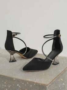 Pointed Toe High Heels With Crystal And Rhinestone Decor Hollow Out Vamp Women's Shoes