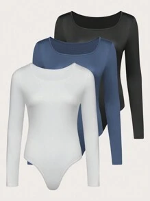 SHEIN Unity Women's Square Neck Long Sleeve Bodysuit - Multicolor - View 1