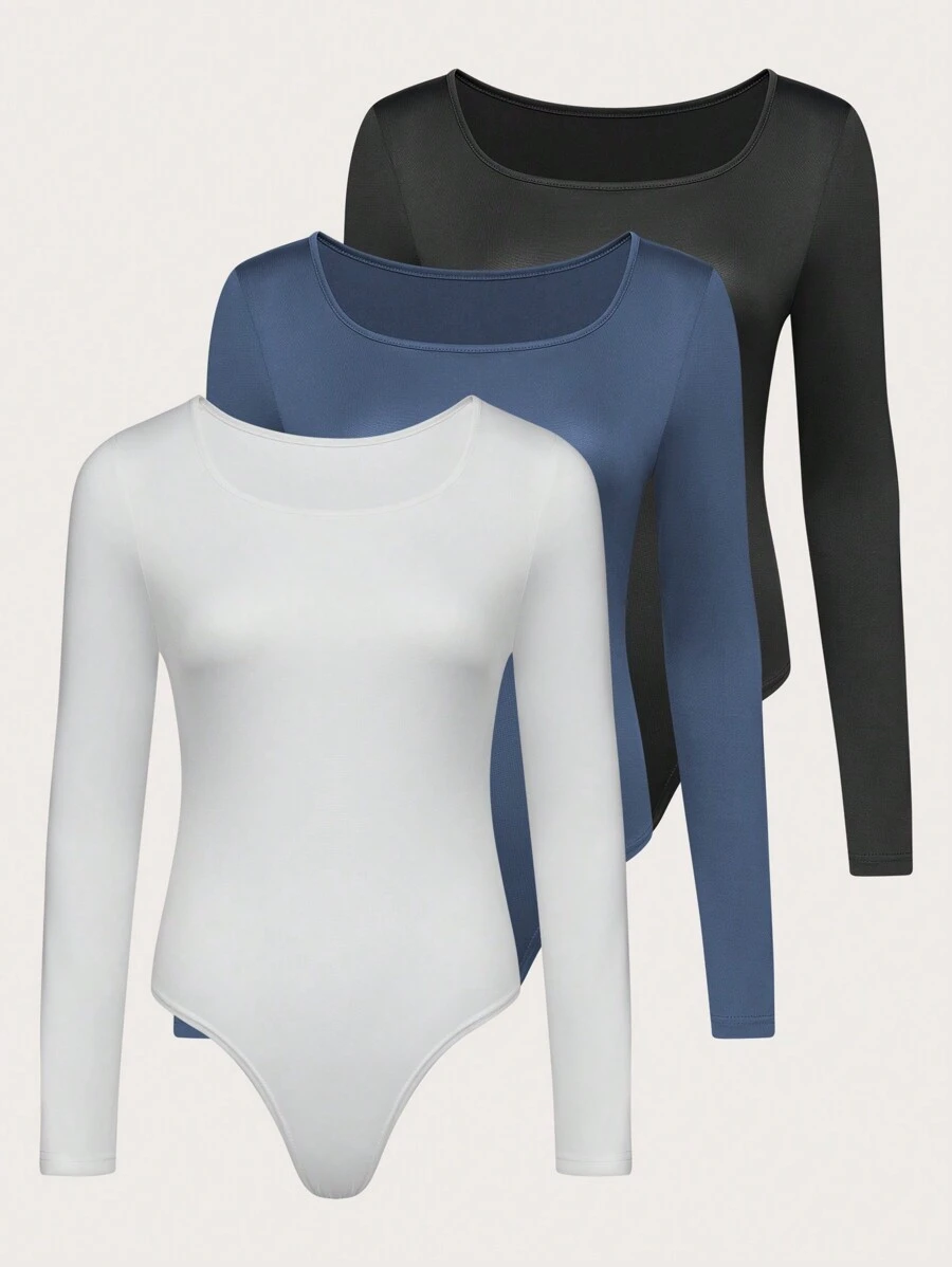 SHEIN Unity Women's Square Neck Long Sleeve Bodysuit - Multicolor - View 1