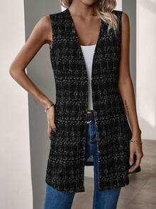 SHEIN LUNE 女裝格子西裝背心外套 - 黑與白 - 查看 4