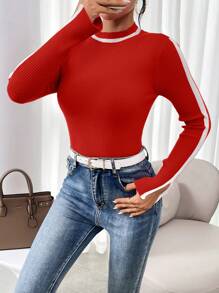 Chiquease Women's Side Slit Long Sleeve Pullover Knit Pullover Fall Winter Sweater - Orange - View 5