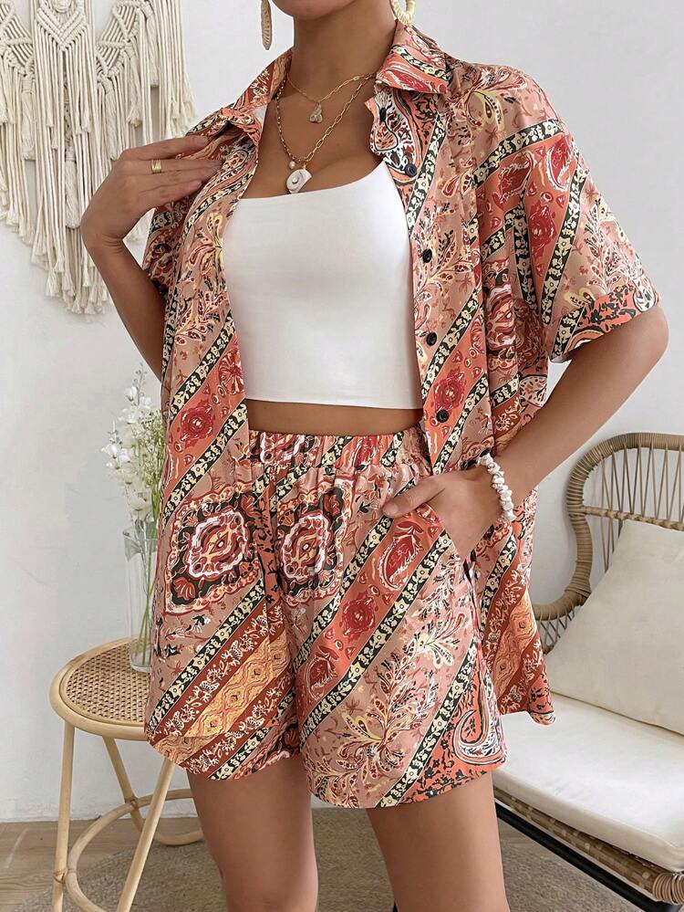 Ladies' Paisley Print Shirt And Shorts Set