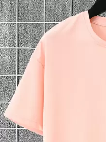 Manfinity Homme 男士休闲圆领落肩袖 T 恤和抽绳腰短裤套装，外出 - 淺粉色 - 查看 6
