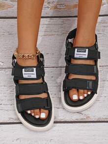 時尚情侶女士運動涼鞋,扁平海灘鞋適用於戶外穿著 - 黑色 - 查看 2