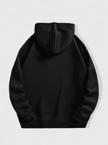 Men’S Plus Size Hoodie With & Letter Print - Black - View 2