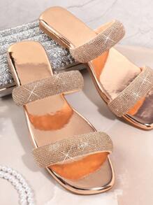 Women'S Fashionable Sparkly Flat Sandals - Rose Gold - View 3