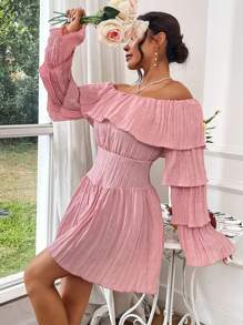 Chiquease Ladies' Off-Shoulder Bell Sleeve Dress Fall Cloth For Women - Baby Pink - View 1