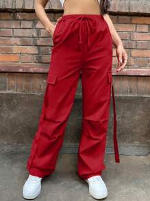 SHEIN Unity Women's Loose Fit Cargo Pants - Red - View 6