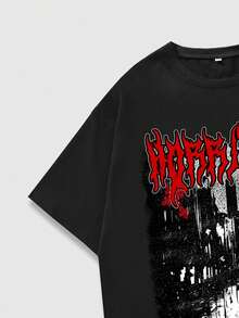 ROMWE MEN Goth 男士字母印花t恤 - 黑色 - 查看 8