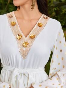 Divindia Damski Złota folia Nadruk Rękaw latarnia Sukienki