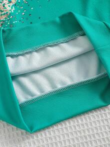 SHEIN 女童新款圆领豹纹元素印花长袖上衣牛仔效果破洞做旧工艺豹纹长裤两件套 - 綠色 - 查看 7