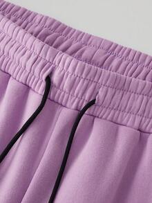 Calvaya Plus Size 2pcs/Set Letter Printed Sweatshirt And Sweatpants Set - Purple - View 6