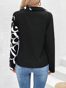 SHEIN LUNE Color Blocking Letter Print Women'S Shirt Fall Cloth For Women - Black - View 2
