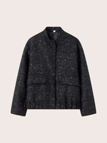 女裝立領亮片外套 - 黑色 - 查看 1