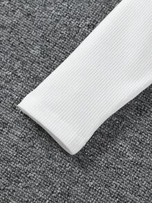 SHEIN Little Girls' Ribbed Knit Raglan Long Sleeve Top And Shorts Casual Fashion Outfit - Multicolor - View 4