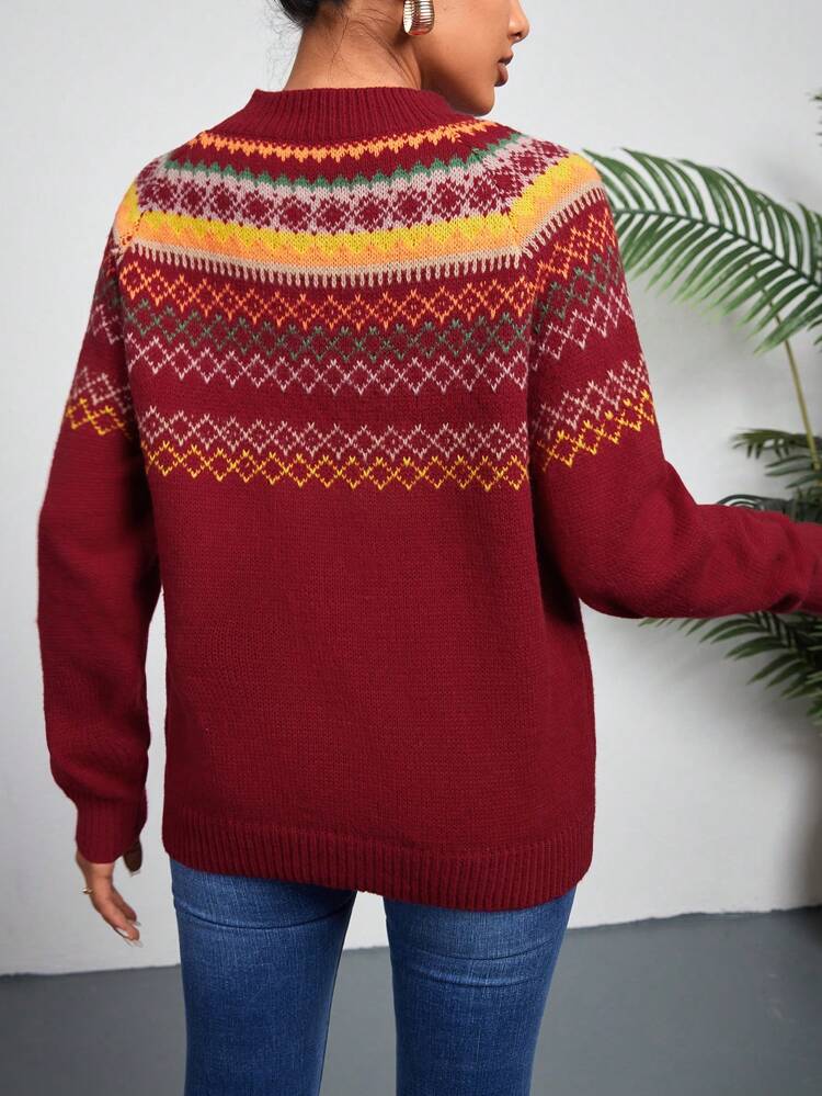 Women's Geometric Pattern Long Sleeve Knit Pullover Fall Winter Sweater