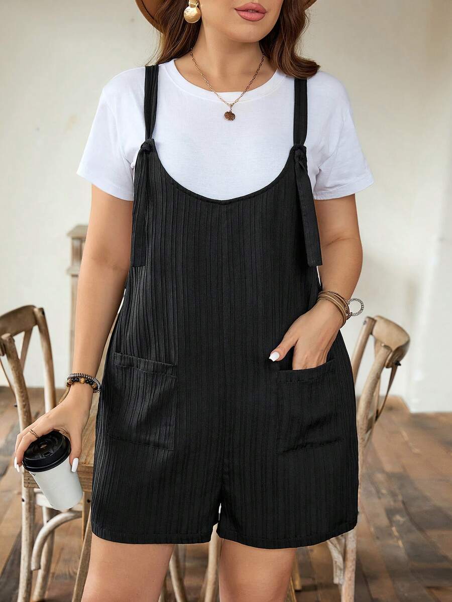 SHEIN LUNE 前袋寬鬆工裝褲短褲-大尺碼 - 黑色 - 查看 1