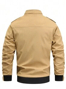 Manfinity Homme Men's Stand Collar Cargo Style Jacket - Khaki - View 2