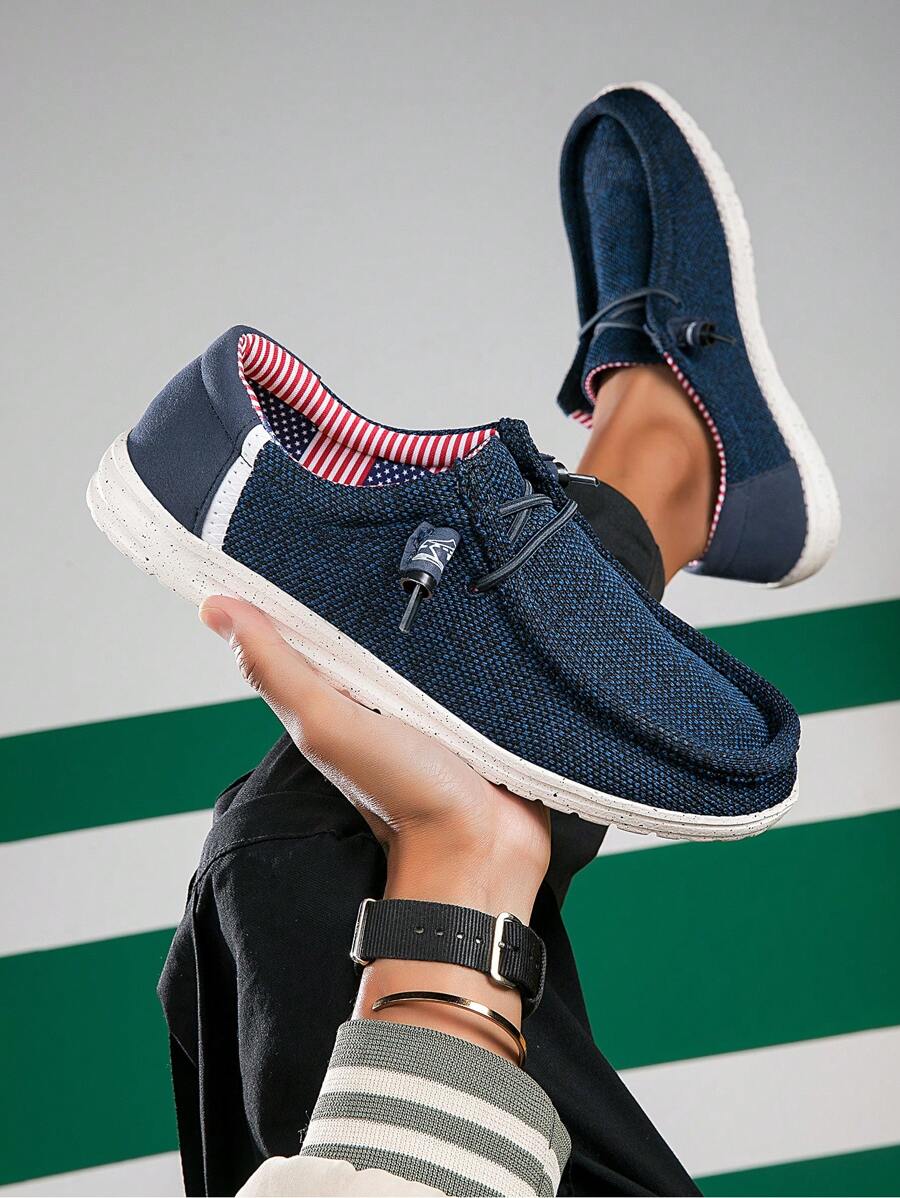 男士皮便鞋,透氣無縫布面,適合舒適時尚配襯,輕盈舒適鞋履 - 藍色 - 查看 1