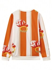 Men's Color Block Print Round Neck Sweatshirt - Burnt Orange - View 2