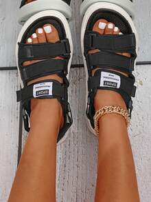 時尚情侶女士運動涼鞋,扁平海灘鞋適用於戶外穿著 - 黑色 - 查看 4