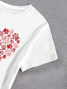 SHEIN LUNE Animal Print Love Round Neck Short-Sleeved T-Shirt Casual - White - View 4