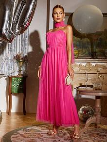 Glamaker Women'S Mesh Flared Cocktail Dress - Hot Pink - View 4