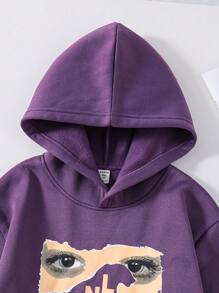 Teenage Girls' Purple Street Style Hooded Sweatshirt - Purple - View 4