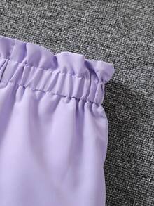 SHEIN Shorts de moda morados de cintura alta con ribete de volantes para niñas jóvenes para el verano - Morado - Ver 6