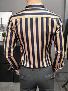 Manfinity Homme Men's Vertical Stripe Long Sleeve Shirt - Multicolor - View 2
