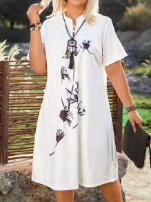 EMERY ROSE Plus Size Women'S Chinese-Style Buttoned Dress - White - View 5