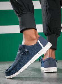 男士皮便鞋,透氣無縫布面,適合舒適時尚配襯,輕盈舒適鞋履 - 藍色 - 查看 4