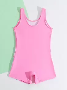 SHEIN Traje de baño de una pieza para niñas con estampado de dibujos animados y bloques de color con ribete contrastante