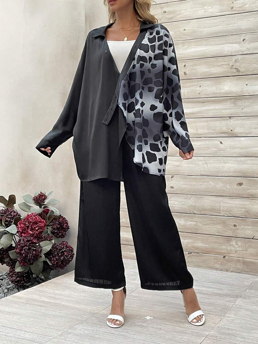 Spliced Set Shirt & Pants - Black - View 1