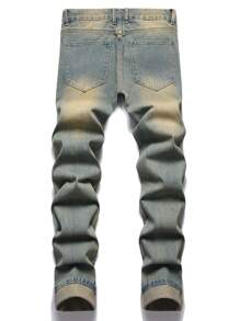 Men Letter & Cartoon Patched Detail Ripped Jeans - Light Wash - View 2