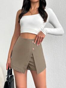 EURMUSE Split Front Midi Skort - Camel - View 4