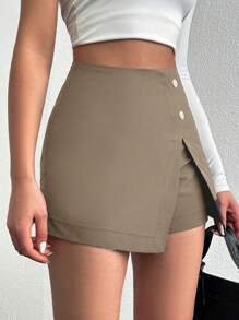 EURMUSE Split Front Midi Skort - Camel - View 5